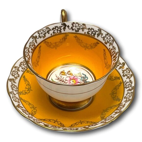 Royal Albert Teacup Saucer Porcelain Fine Bone China Yellow UK 1950s - Picture 3 of 12